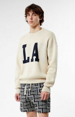 Pánské Svetry PacSun Los Angeles Crew Neck Krém | 76CZJLTME