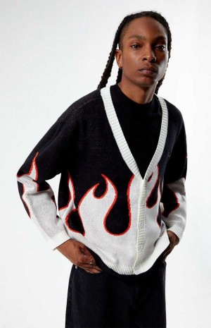 Pánské Svetry PacSun Pacific Sunwear Flame Cardigan Černé | 74EHFPCAN