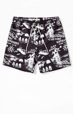 Pánské Svetry PacSun Surf Club Print 6.5" Swim Trunks Černé | 97JVCQFKT