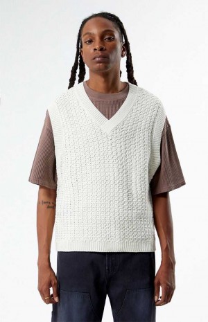 Pánské Svetry PacSun White Crochet Knit Krém | 81SDWXFJU