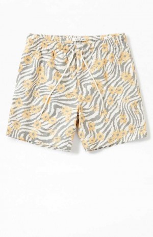 Pánské Svetry PacSun Zebra Flower 6.5" Swim Trunks Hnědé | 04CNMLJUA