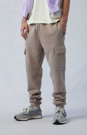Pánské Teplákové Kalhoty PacSun Eco Tan Slim Fleece Cargo Šedé Hnědé | 95VLDKPUO