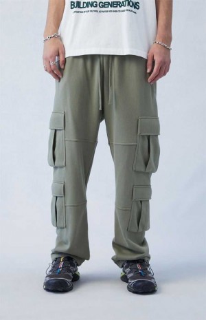 Pánské Teplákové Kalhoty PacSun Terry Olive Rovný Cargo Zelene | 70QRANOTW