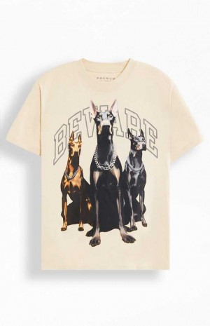Pánské T-shirt PacSun Beware Oversized Krém | 85PCNIXSE