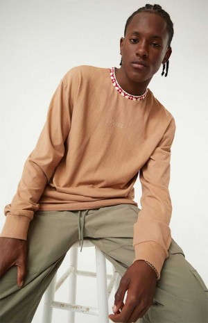 Pánské T-shirt PacSun Bliss Jacquard Crew Long Sleeve Hnědé | 80WFEGVQU