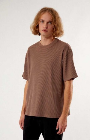 Pánské T-shirt PacSun Boxy Waffle Hnědé | 46NUBVHIK