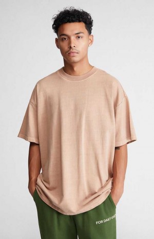 Pánské T-shirt PacSun Brown Oversized Terry Hnědé | 83IRUYDTH