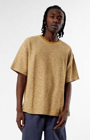 Pánské T-shirt PacSun Brown & Tan Slub Stripe Oversized Hnědé Hnědé | 93SUKFHDT