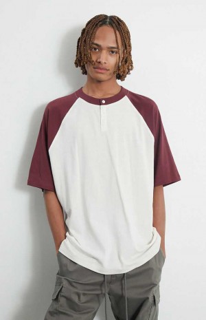 Pánské T-shirt PacSun Burgundy Raglan Boxy Henley Vínové | 21XDPOAGH