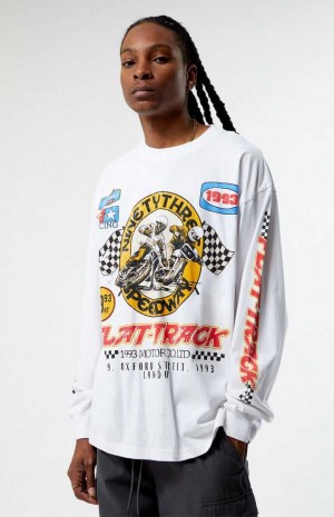 Pánské T-shirt PacSun Byty Track Oversized Long Sleeve Bílé | 70ECDMIAK
