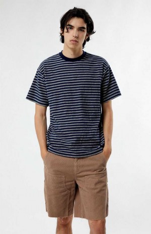 Pánské T-shirt PacSun Compass Pruhovaný Texture Blankyt Hnědé | 21YALBGNR