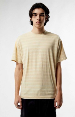 Pánské T-shirt PacSun Cream Even Textured Stripe Krém | 68PVIEHWR