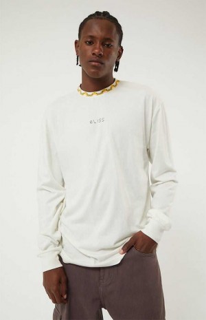 Pánské T-shirt PacSun Off White Bliss Jacquard Crew Long Sleeve Bílé | 40DYAONRZ