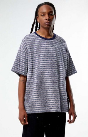 Pánské T-shirt PacSun Oversized Terry Pruhovaný Tmavě Blankyt | 53JCXMTYQ