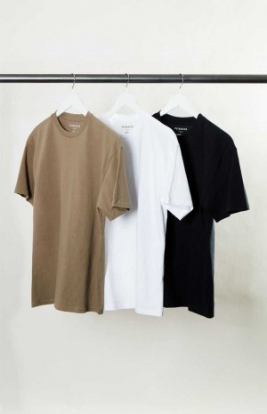 Pánské T-shirt PacSun PS Basics 3-Pack Reece Regular s Bílé Černé Hnědé | 04OMWXEQK