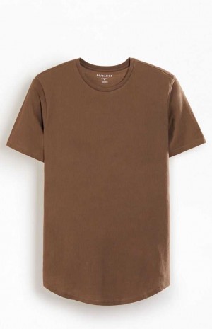 Pánské T-shirt PacSun PS Basics Basic Scallop Hnědé | 83WSVNFBD