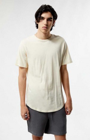 Pánské T-shirt PacSun PS Basics Cream Basic Scallop Krém | 23WXNQFCY