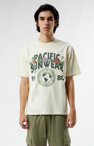 Pánské T-shirt PacSun Pacific Sunwear Floral Crest Hnědé | 78QUHTRFY