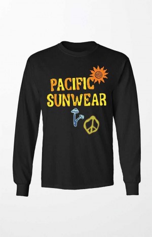 Pánské T-shirt PacSun Pacific Sunwear Mushrooms Long Sleeve Černé | 08YASUTKR