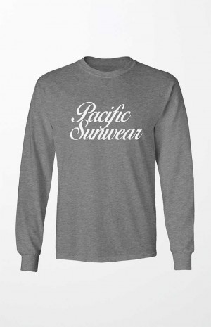 Pánské T-shirt PacSun Pacific Sunwear Script Long Sleeve Šedé | 74WSIYKMU