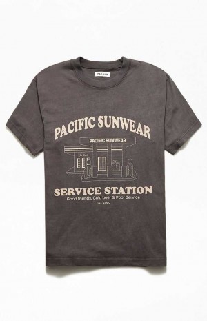 Pánské T-shirt PacSun Pacific Sunwear Service Station Šedé | 98JQZCMKH