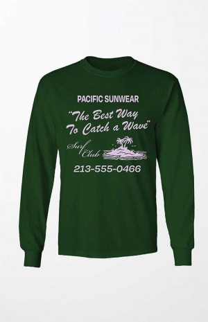 Pánské T-shirt PacSun Pacific Sunwear Surf Club Long Sleeve FOREST GRN | 86UFVKPSH