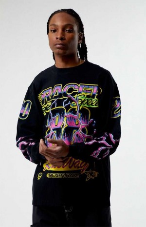 Pánské T-shirt PacSun Racer 88 Oversized Long Sleeve Černé | 61IRLFAYU