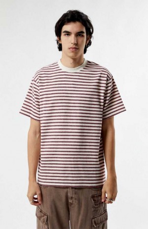 Pánské T-shirt PacSun Red Compass Pruhovaný Texture Krém Červené | 93CPLREAO