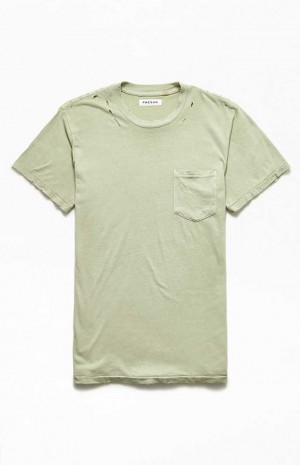 Pánské T-shirt PacSun Sage Distressed Pocket Olivy Zelené | 72PWVIDNC