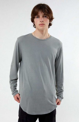Pánské T-shirt PacSun Scallop Long Sleeve Blankyt Šedé | 58MXBULWD