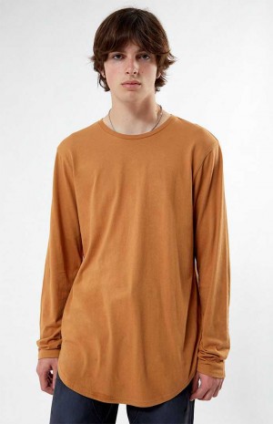 Pánské T-shirt PacSun Scallop Long Sleeve Hnědé | 93LFRYMIT