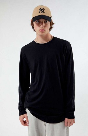 Pánské T-shirt PacSun Scallop Long Sleeve Černé | 93OLKQHFN