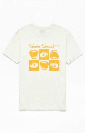 Pánské T-shirt PacSun Sonic Sound Slub Krém | 26ICJXFSW