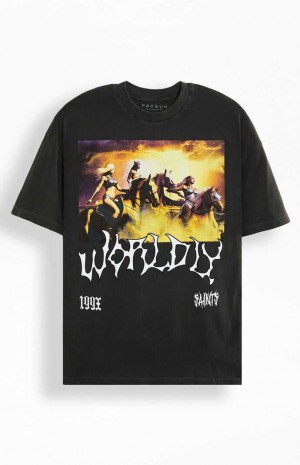Pánské T-shirt PacSun Worldly Oversized Vintage Černé | 98XFCNLVE